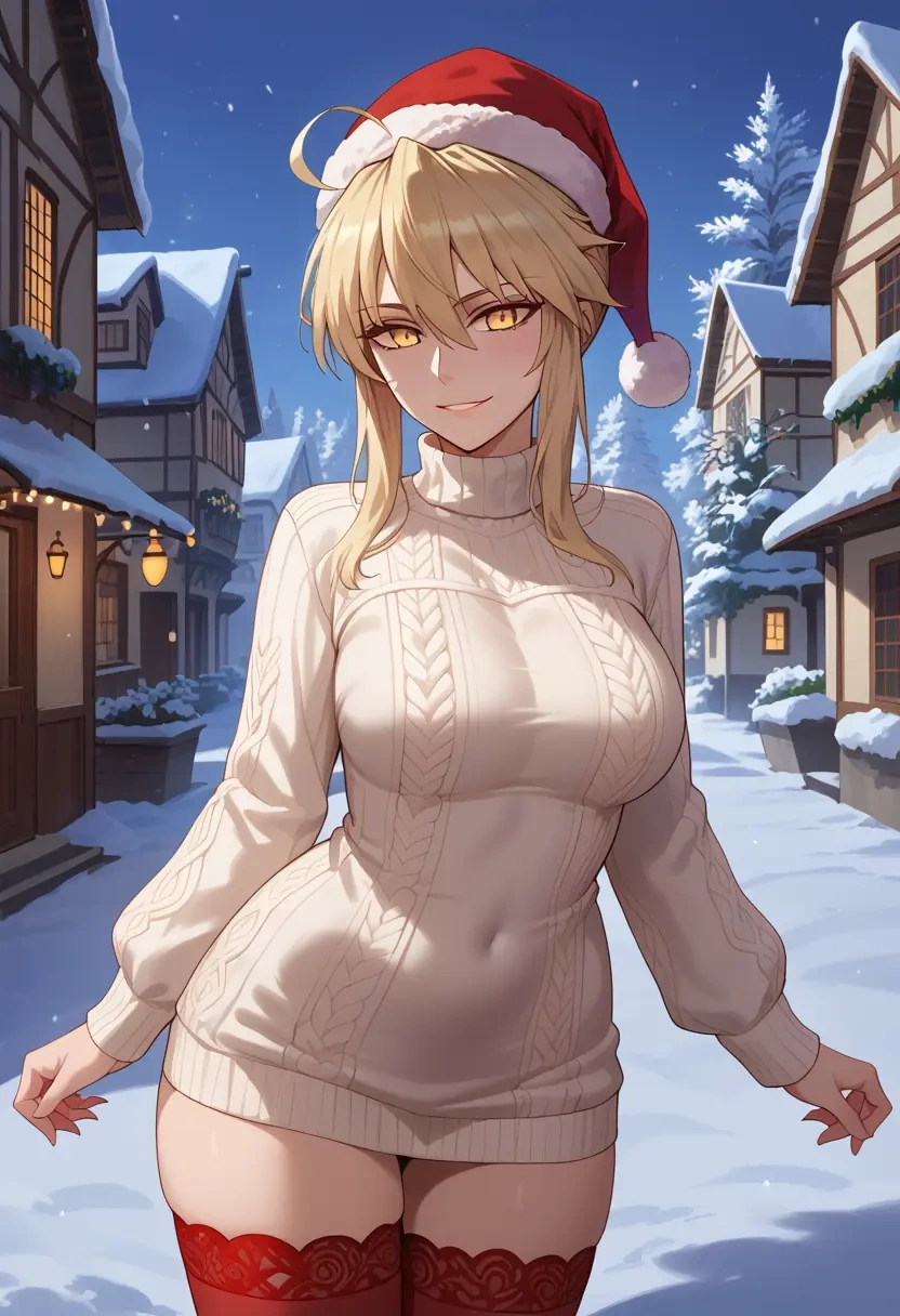 fate_(series),artoria_pendragon_(lancer_alter)_(fate),Christmas,sweater dress,stockings  - 