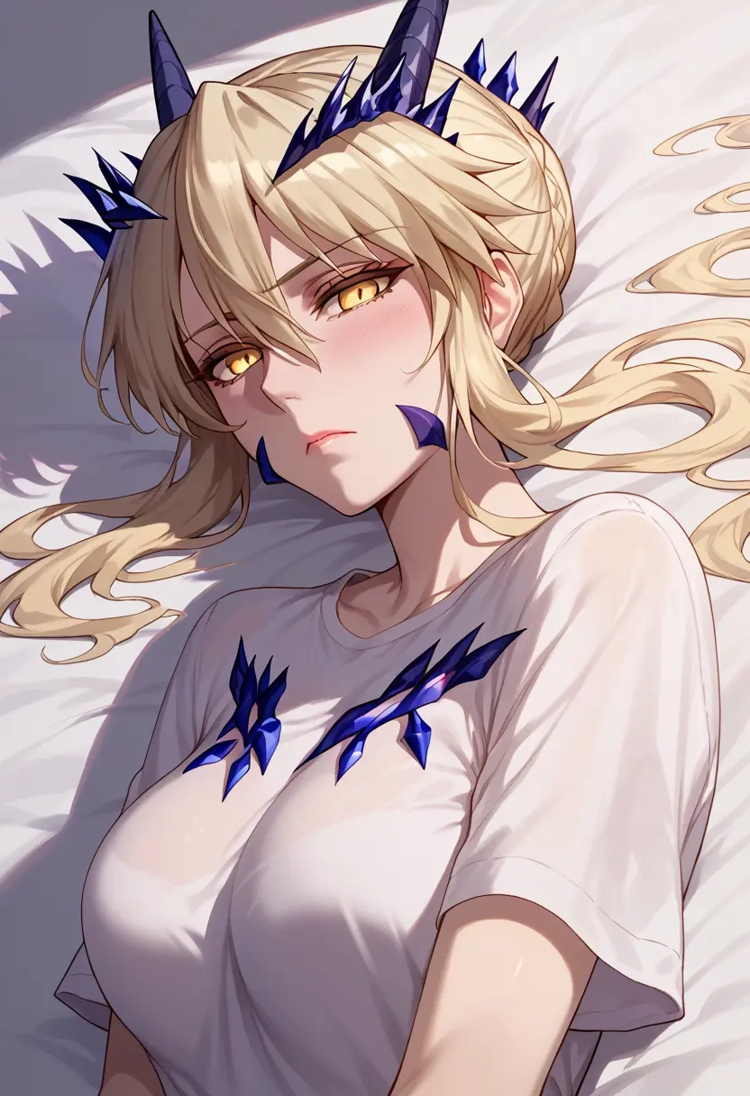 fate_(series),artoria_pendragon_(lancer_alter)_(fate),calligraphy print shirt,dolphin shorts  - 