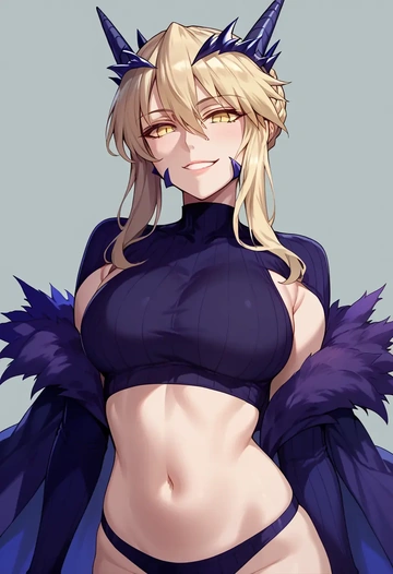 fate_(series),artoria_pendragon_(lancer_alter)_(fate),crop top,loose joggers,headset  - AI generated anime art