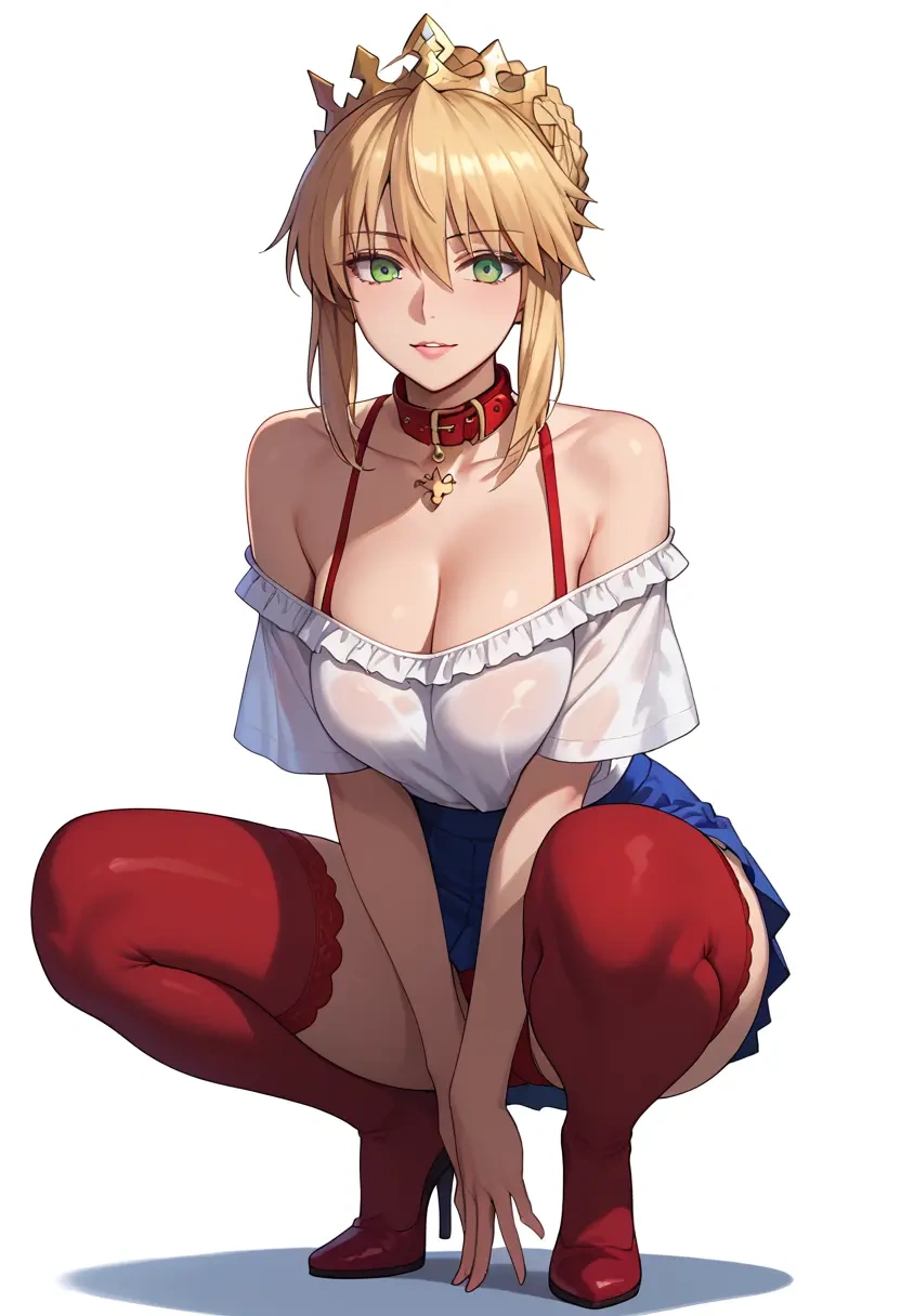 fate_(series),artoria_pendragon_(swimsuit_ruler)_(fate),collar,oversized,Thigh garters  - 