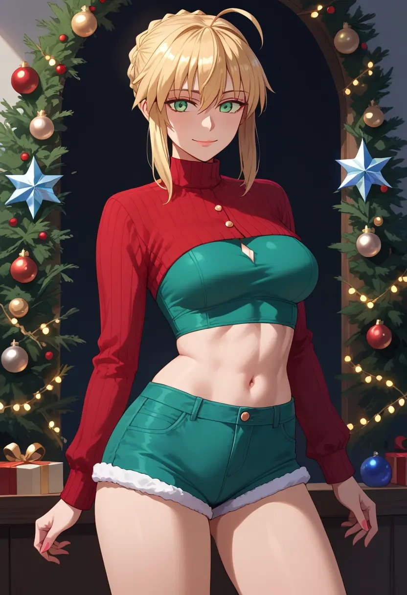 fate_(series),artoria_pendragon_(swimsuit_ruler)_(fate),Christmas,red velvet shorts  - 