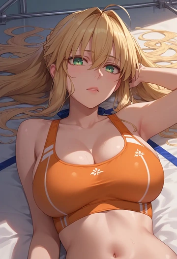 fate_(series),artoria_pendragon_(swimsuit_ruler)_(fate),sports bra,wide-leg joggers  - AI generated anime art