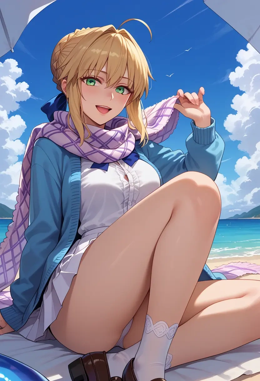 fate_(series),artoria_pendragon_(swimsuit_ruler)_(fate),spring,student uniform,cardigan  - 