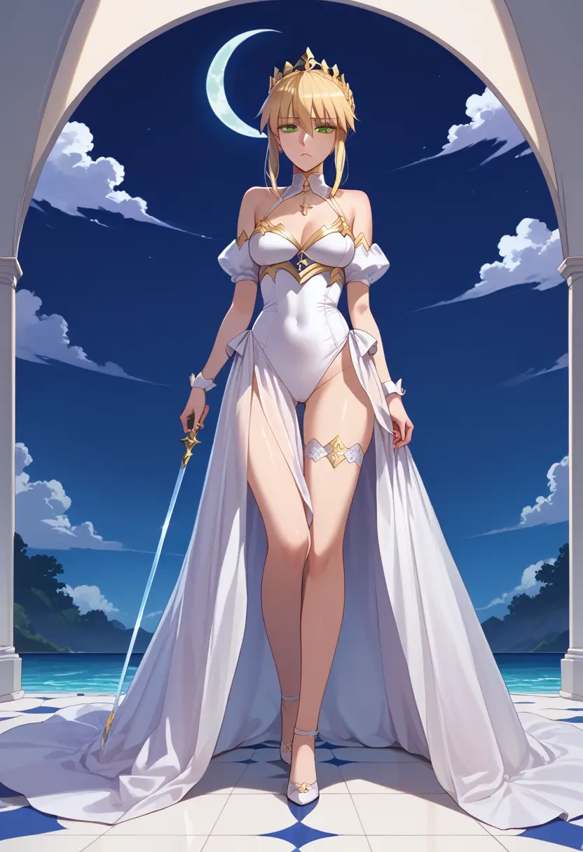 fate_(series),artoria_pendragon_(swimsuit_ruler)_(fate),gothic priestess gown,high slit,embroidered veil  - 