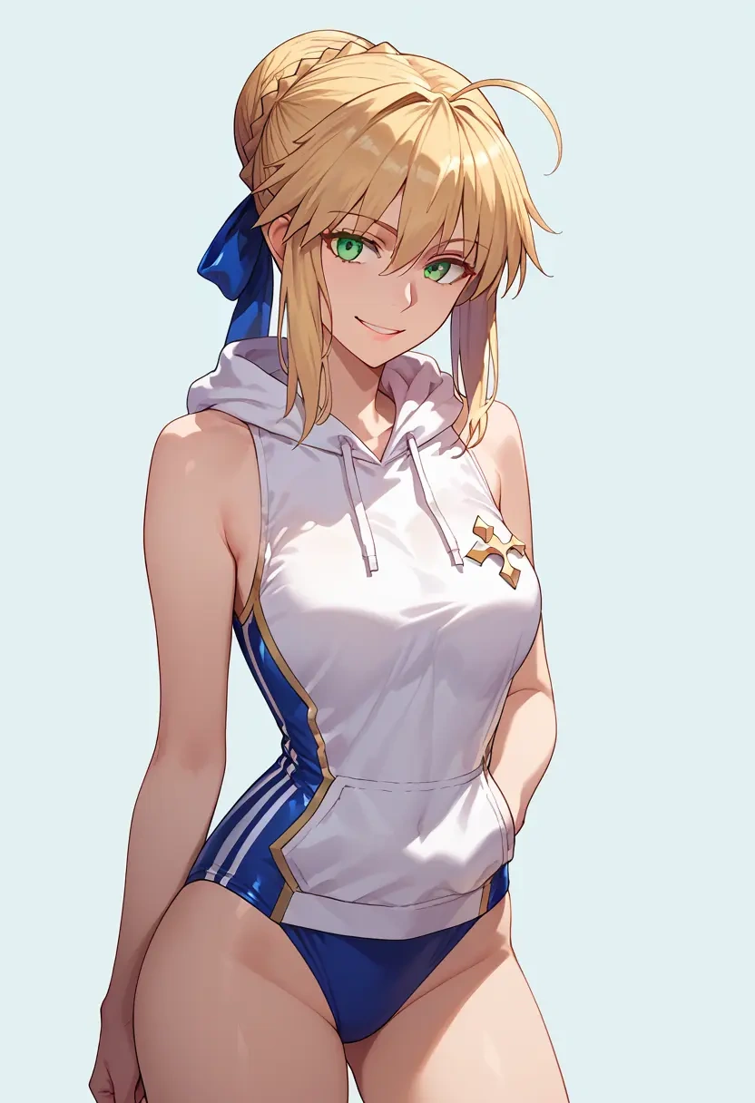 fate_(series),artoria_pendragon_(swimsuit_ruler)_(fate),sleeveless hoodie,biker shorts  - 