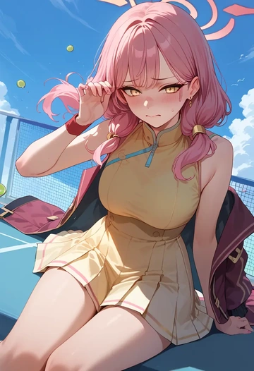 blue_archive,aru_(blue_archive),tennis dress,visor,trainers  - AI generated anime art