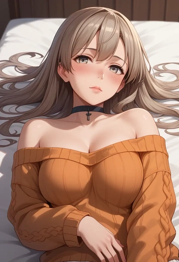 kantai_collection,asagumo_(kancolle),orange,sweater,choker  - AI generated anime art