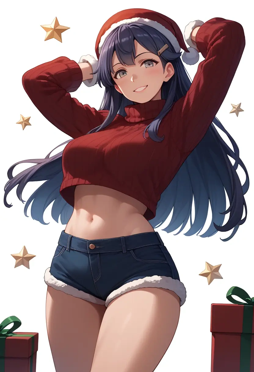 kantai_collection,asagumo_(kancolle),Christmas,red velvet shorts,turtleneck sweater  - 