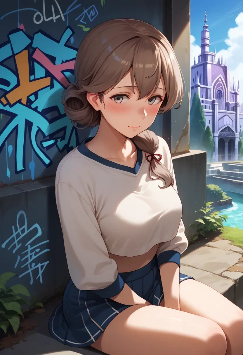 kantai_collection,asagumo_(kancolle),cropped graffiti sweatshirt,dolphin shorts  - 