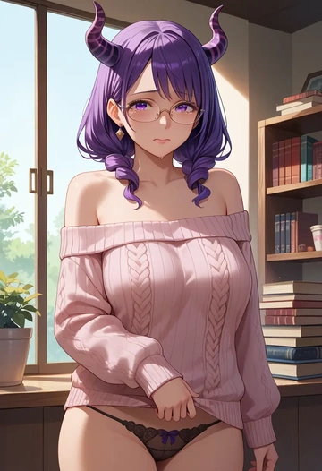 project_sekai,asahina_mafuyu,sweater,panties,off-shoulder,glasses,sexy  - AI generated anime art