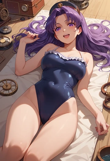 project_sekai,asahina_mafuyu,retro style swimsuit,frilled neckline,bow detail  - AI generated anime art