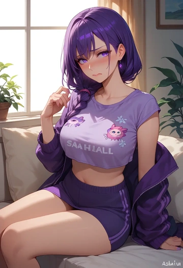 project_sekai,asahina_mafuyu,crop top,athletic shorts  - AI generated anime art