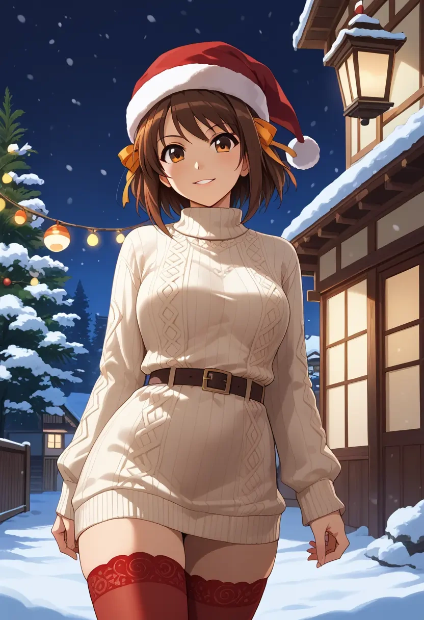 suzumiya_haruhi_no_yuuutsu,asahina_mikuru,Christmas,sweater dress,stockings  - 