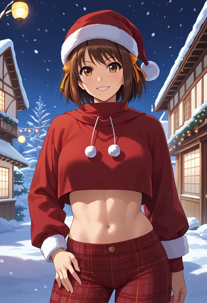 suzumiya_haruhi_no_yuuutsu,asahina_mikuru,Christmas,plaid trousers  - 