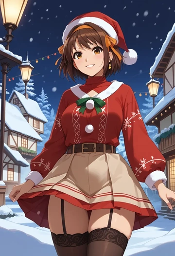 suzumiya_haruhi_no_yuuutsu,asahina_mikuru,sweater,stockings,Thigh garters  - AI generated anime art