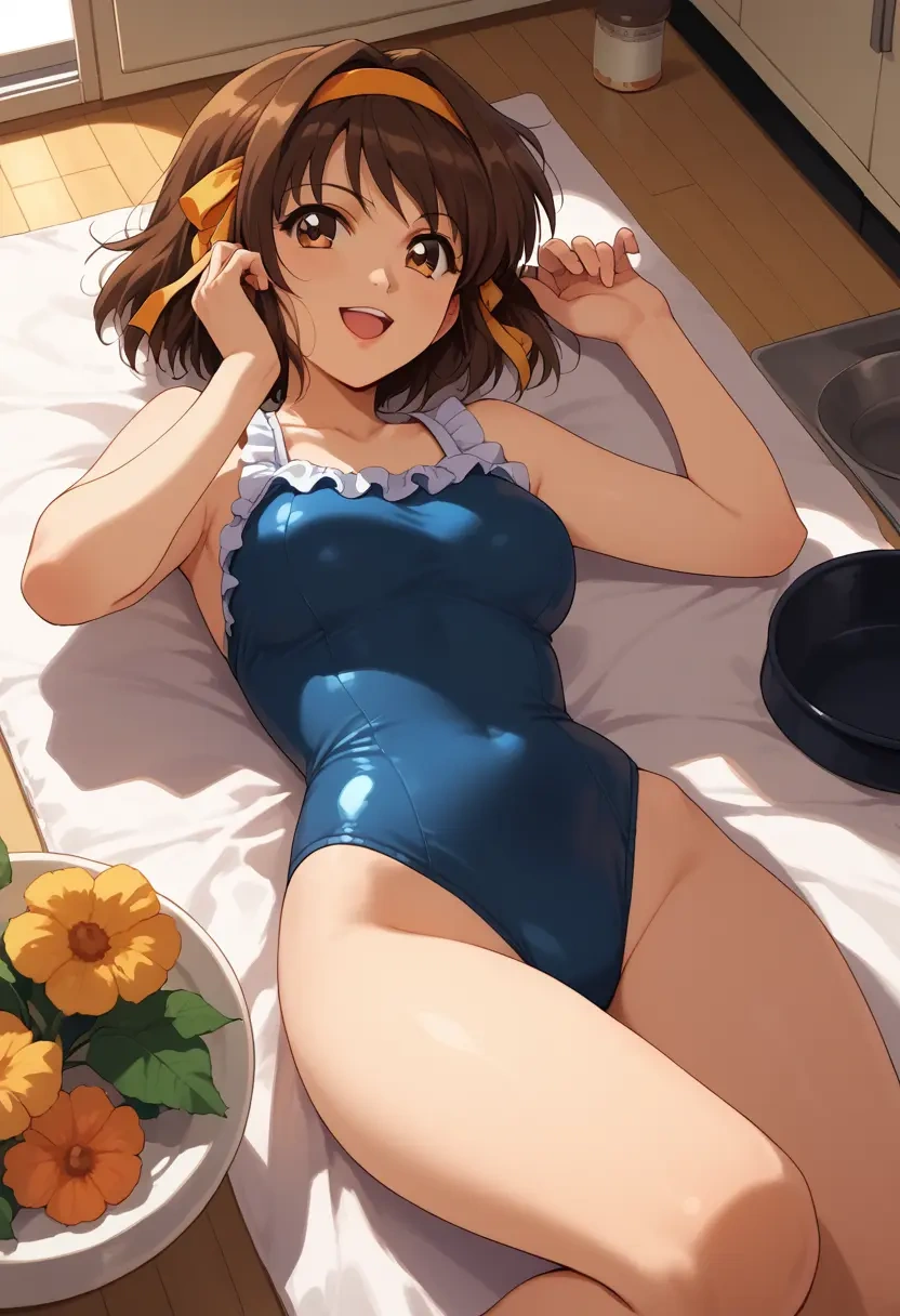 suzumiya_haruhi_no_yuuutsu,asahina_mikuru,retro style swimsuit,frilled neckline,bow detail  - 