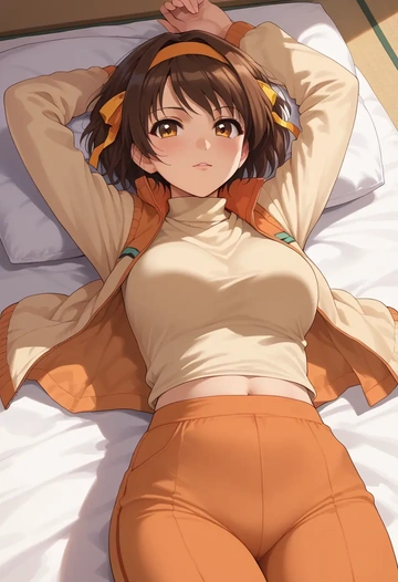 suzumiya_haruhi_no_yuuutsu,asahina_mikuru,vest,quilted,jogger pants  - AI generated anime art