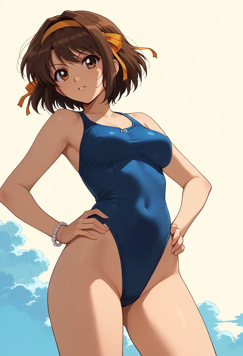 suzumiya_haruhi_no_yuuutsu,asahina_mikuru,retro style swimsuit,frilled neckline,bow detail  - 