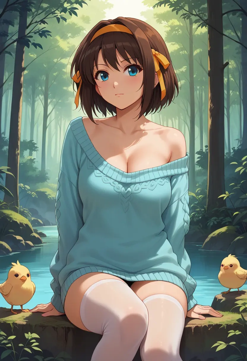 suzumiya_haruhi_no_yuuutsu,asakura_ryouko,off-shoulder,sweater  - 