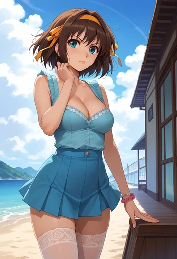 suzumiya_haruhi_no_yuuutsu,asakura_ryouko,mini skirt, stockings  - AI generated anime art