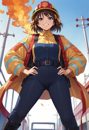 suzumiya_haruhi_no_yuuutsu,asakura_ryouko,firefighter  - AI generated anime art