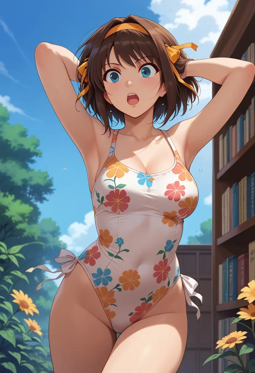 suzumiya_haruhi_no_yuuutsu,asakura_ryouko,swimsuit,floral print  - 