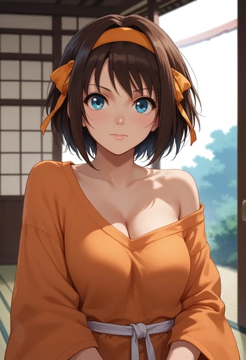 suzumiya_haruhi_no_yuuutsu,asakura_ryouko,orange,sweater  - AI generated anime art