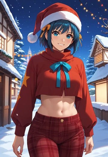 suzumiya_haruhi_no_yuuutsu,asakura_ryouko,Christmas,plaid trousers  - AI generated anime art