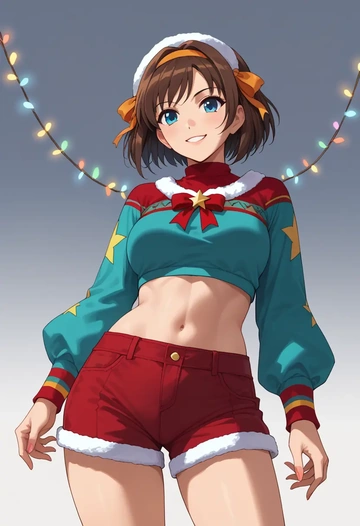 suzumiya_haruhi_no_yuuutsu,asakura_ryouko,Christmas,red velvet shorts  - AI generated anime art