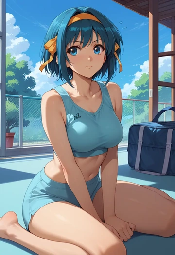 suzumiya_haruhi_no_yuuutsu,asakura_ryouko,sports crop,high-waisted shorts  - AI generated anime art