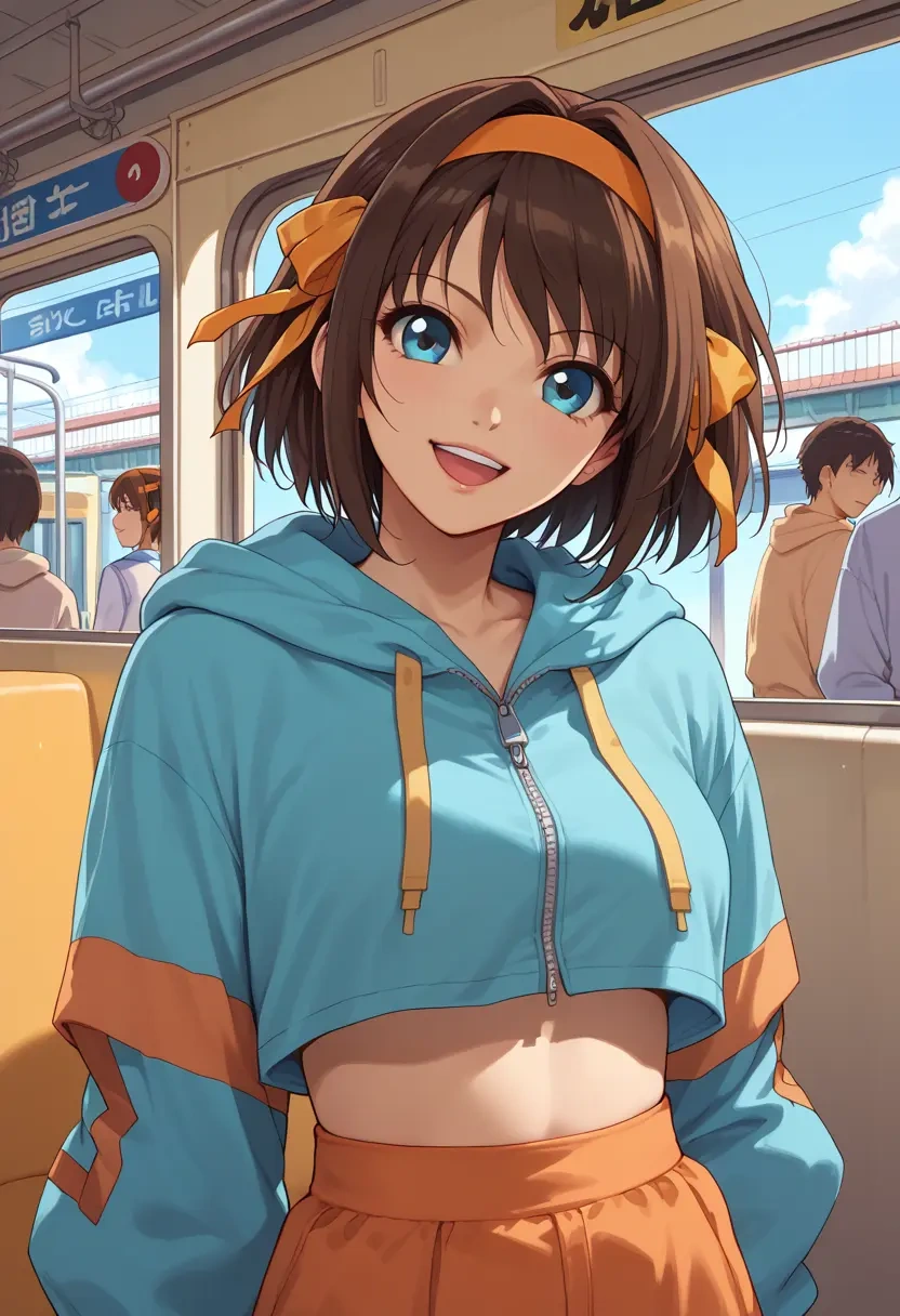 suzumiya_haruhi_no_yuuutsu,asakura_ryouko,crop hoodie,shorts  - 