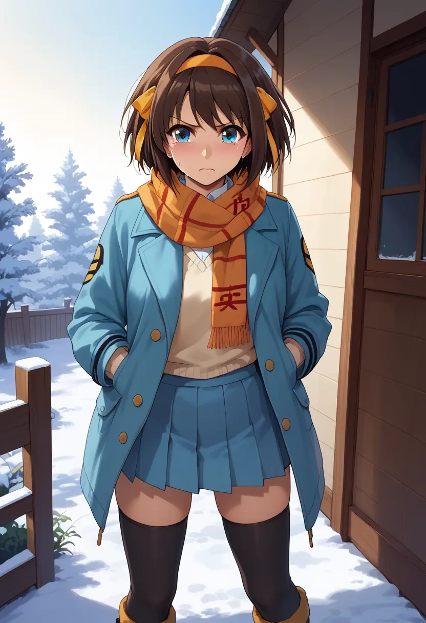 suzumiya_haruhi_no_yuuutsu,asakura_ryouko,winter,student uniform,puffer coat  - 