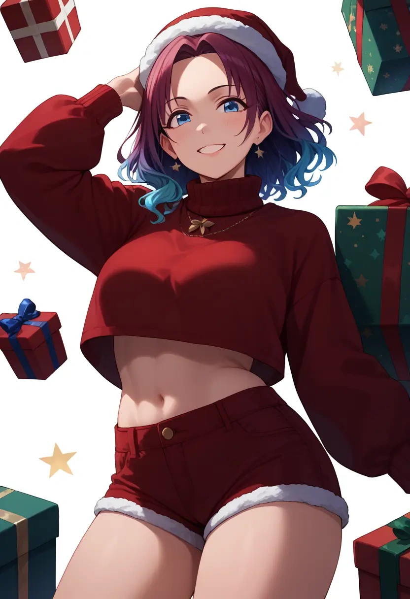 idolmaster,asakura_toru,Christmas,red velvet shorts,turtleneck sweater  - 