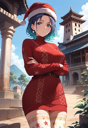 idolmaster,asakura_toru,Christmas,sweater dress,stockings  - AI generated anime art