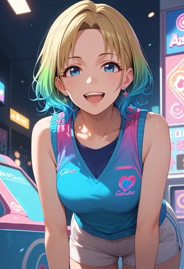 idolmaster,asakura_toru,sports vest,capri leggings  - AI generated anime art