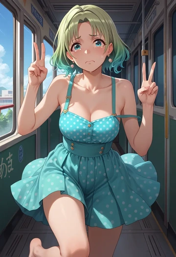 idolmaster,asakura_toru,silk slip dress,polka dots  - AI generated anime art