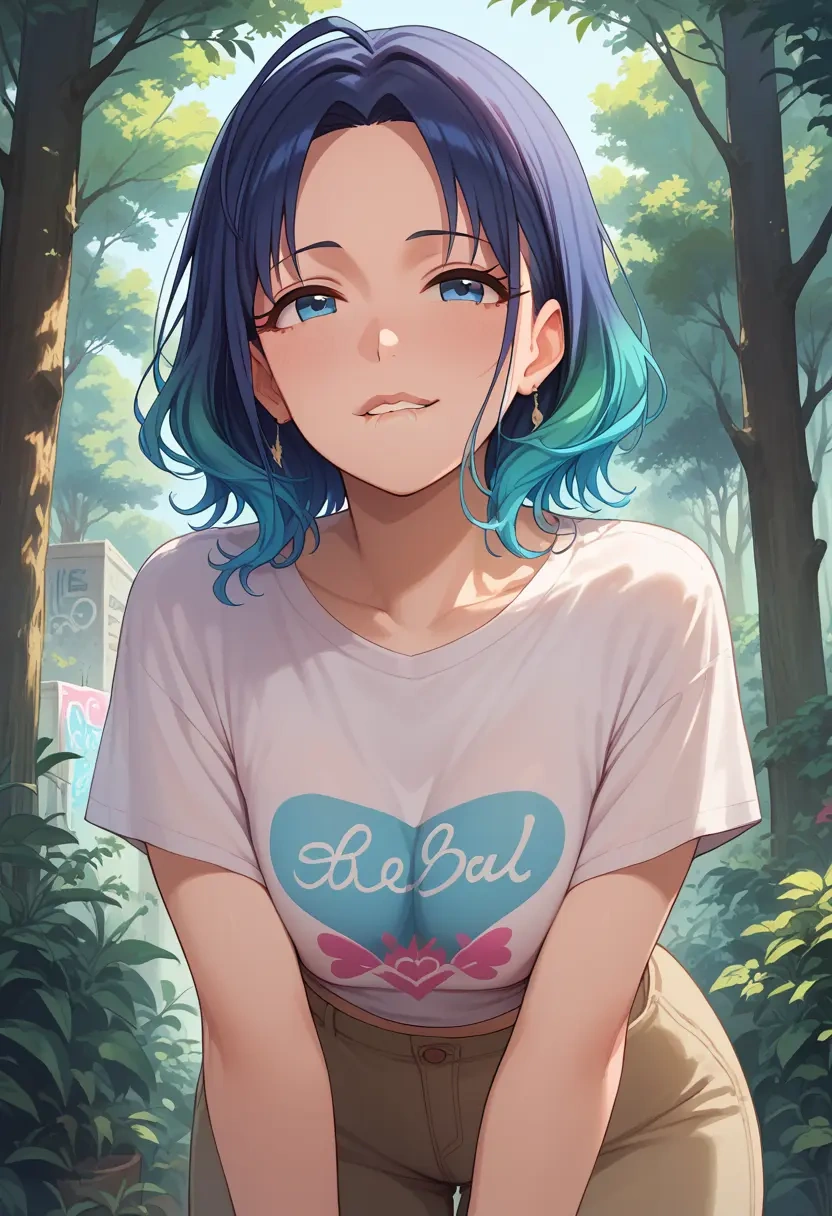 idolmaster,asakura_toru,crop graffiti tee,dolphin shorts  - 