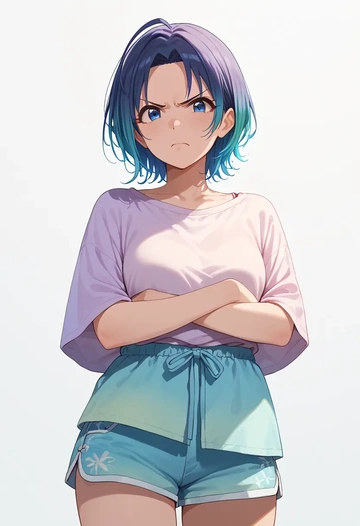 idolmaster,asakura_toru,graphic tee,shorts,sneakers  - AI generated anime art