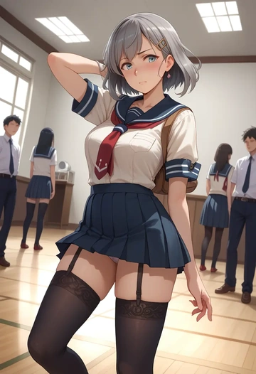 kantai_collection,asashimo_(kancolle),jk uniform, stockings  - AI generated anime art