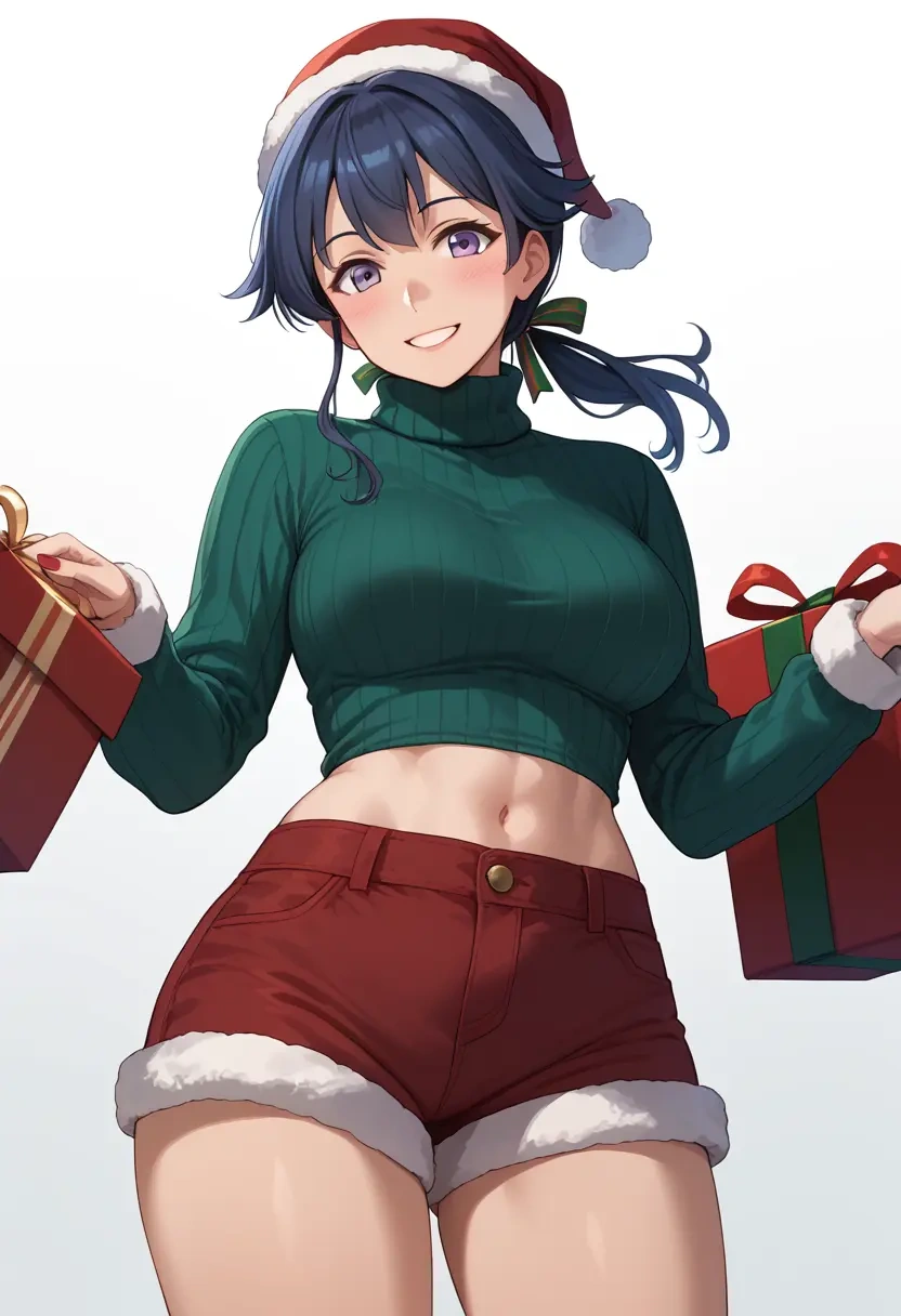 kantai_collection,asashimo_(kancolle),Christmas,red velvet shorts,turtleneck sweater  - 