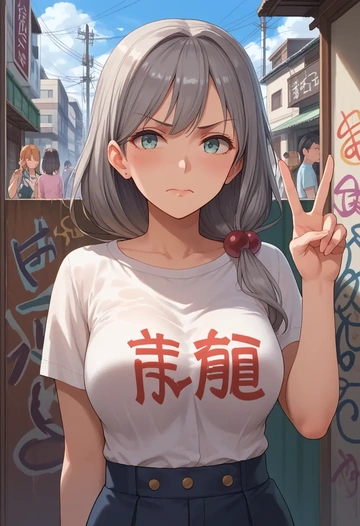 kantai_collection,asashimo_(kancolle),silk graffiti shirt,dolphin shorts  - AI generated anime art