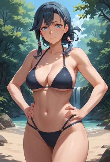 kantai_collection,asashio_(kancolle),black bikini  - AI generated anime art