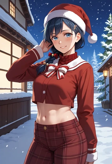 kantai_collection,asashio_(kancolle),Christmas,plaid trousers  - AI generated anime art