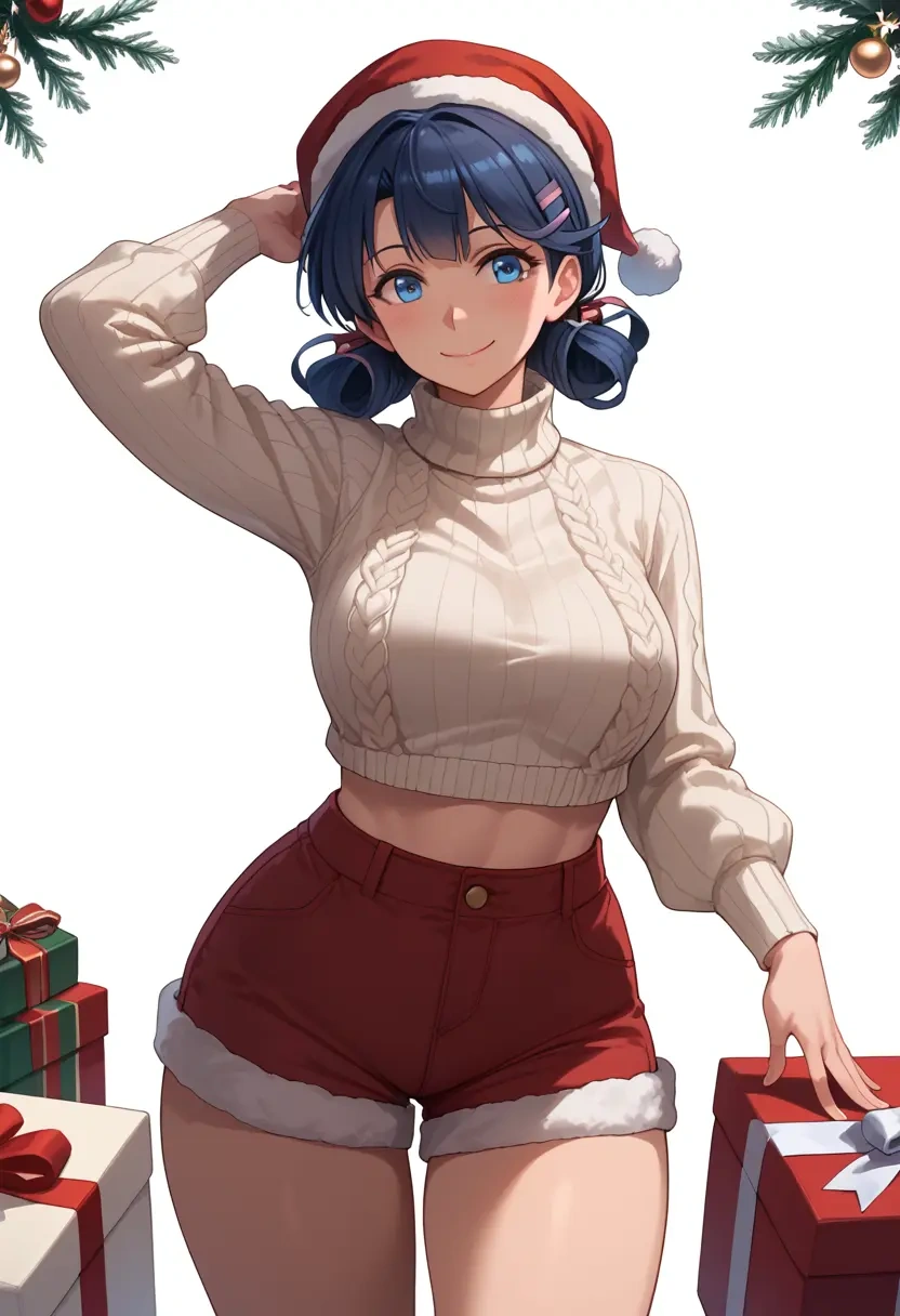 kantai_collection,asashio_(kancolle),Christmas,red velvet shorts,turtleneck sweater  - 