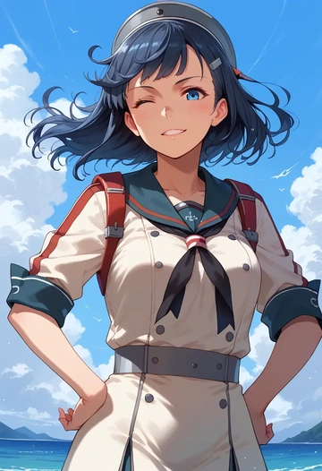 kantai_collection,asashio_(kancolle),crop windbreaker,shorts  - AI generated anime art