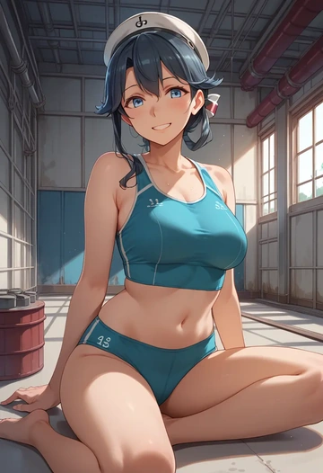 kantai_collection,asashio_(kancolle),tankini top,board shorts  - AI generated anime art