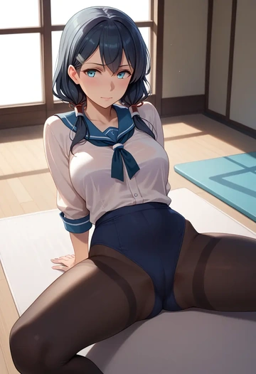 kantai_collection,asashio_kai_ni_(kancolle),yoga,lying, spread legs,sexy,  - AI generated anime art