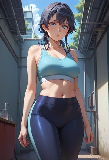 kantai_collection,asashio_kai_ni_(kancolle),yoga shorts, bra  - AI generated anime art