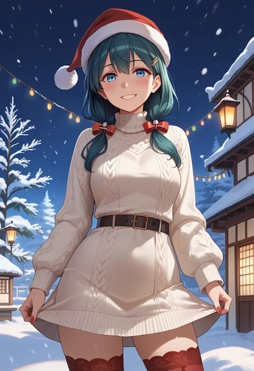 kantai_collection,asashio_kai_ni_(kancolle),Christmas,sweater dress,stockings  - AI generated anime art