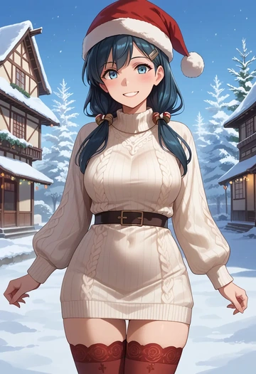 kantai_collection,asashio_kai_ni_(kancolle),Christmas,sweater dress,stockings  - AI generated anime art